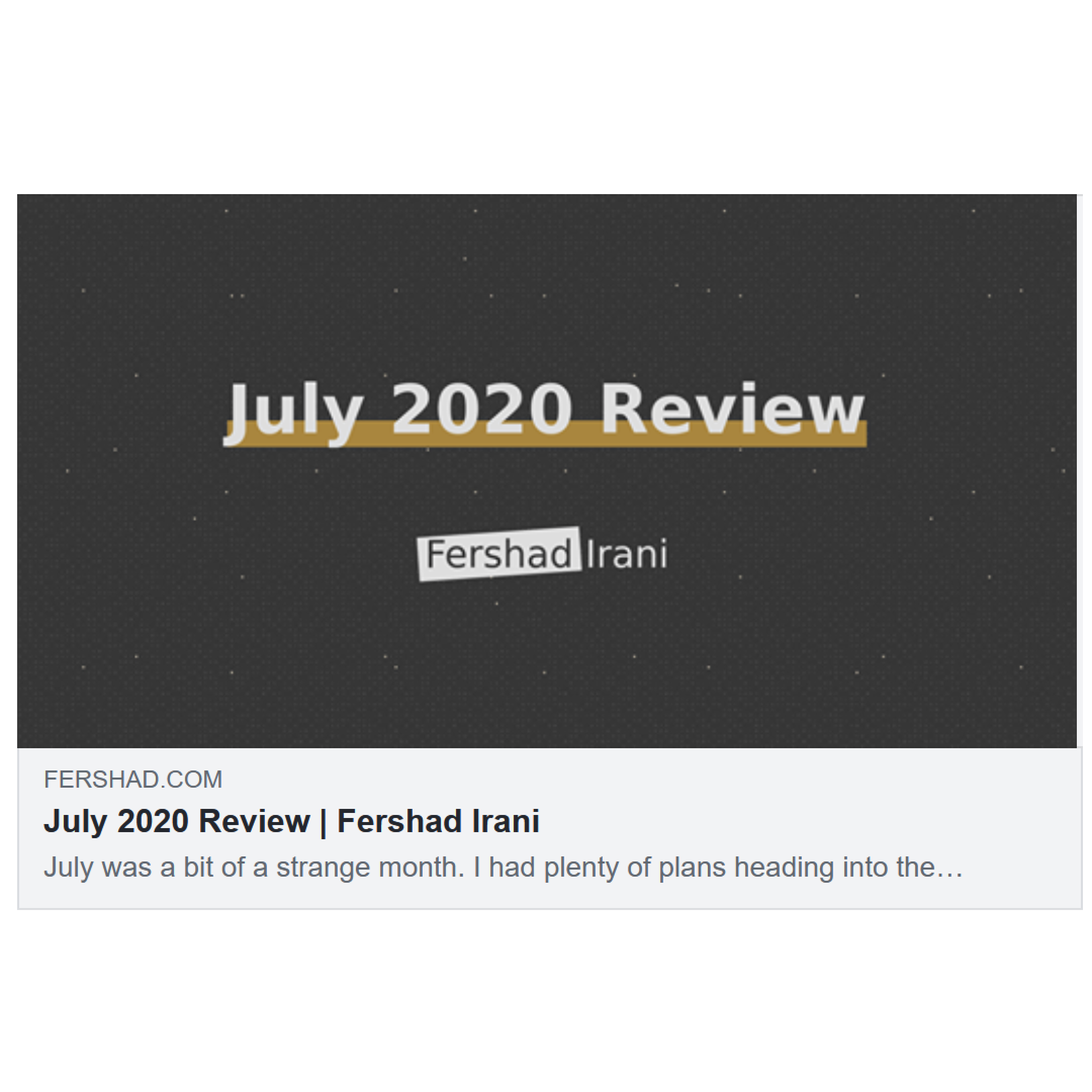 Screenshot of Facebook Sharing Debugger preview for July 2020 Review blog post with Open Graph tags.