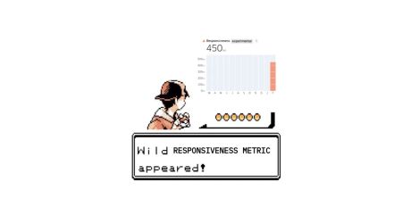 Old Pokemon (Gameboy) battle scene with wild Pokemon replaced by chart of new CrUX responsiveness metric. Text: Wild responsiveness metric appeared!.