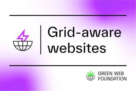 Purple to white gradient background with words Grid-aware websites and Green Web Foundation logo in bottom left