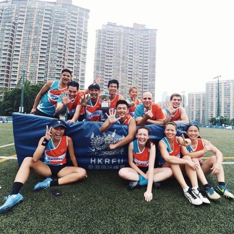 Taipei Renegades Touch Football Team celebrating a tournament.