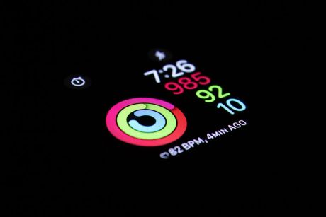 Close-up photo of iWatch measuring health and fitness